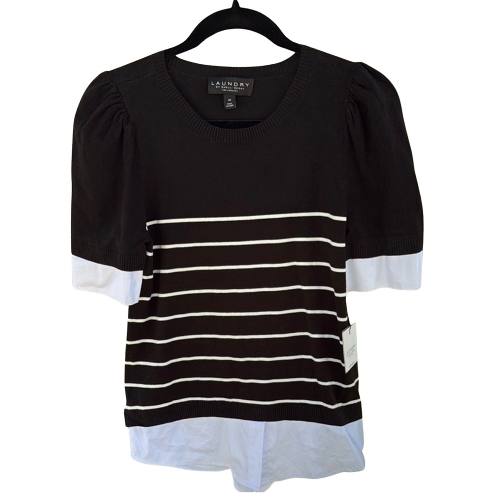 NWT Laundry by‎ Shelli Segal Striped Puff Sleeve Layered Look Top